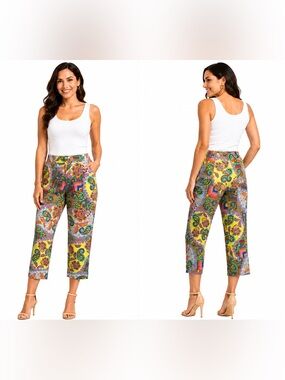 David Meister Multicolor Paisley Crop Pants Size 10 Resort Boho Capri